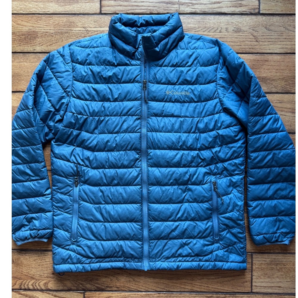 Columbia Mens Thermal Coil Insulated Puffer Jacket Blue Full Zip Outdoor Sz L